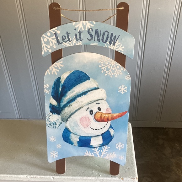 NWT Let It Snow- Snowman ⛄️ Holiday Sleigh Decoration Sign - Picture 16 of 17